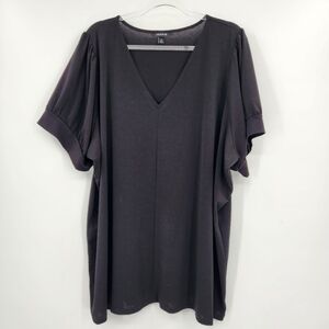 Torrid Studio Crepe V Neck Puff Sleeve Top Womens Size 5X Black Short Sleeve
